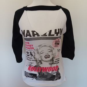 marilyn monroe upcycled cut-out v-neck 1/2 sleeve top